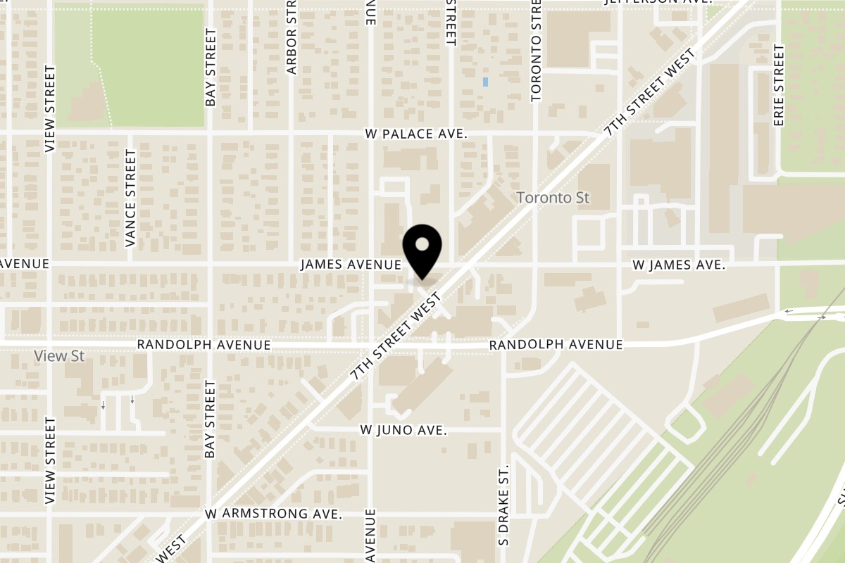 Map showing the location of Phi Chay Thai Cuisine on 967 7th St W in St Paul